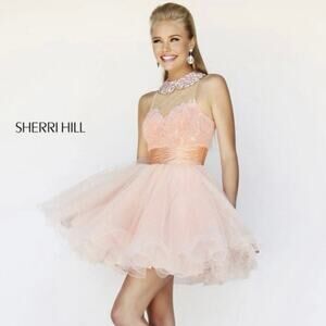 Sherri Hill Pink Blush Tulle Dress Prom Homecoming Pageant Size 4 Beaded Short
